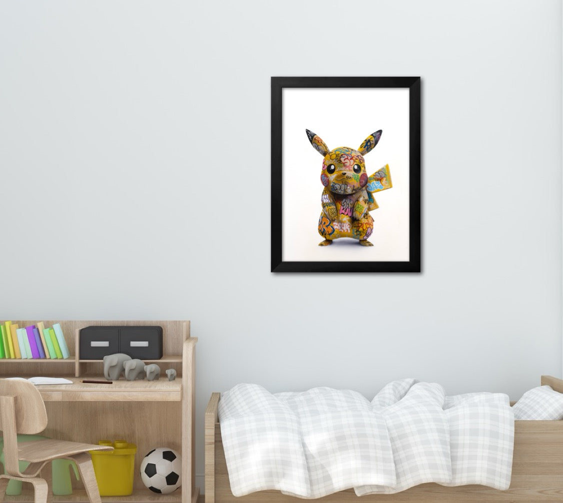 Affiche Pikachu street art encadrée chambre enfant décoration Pokémon
