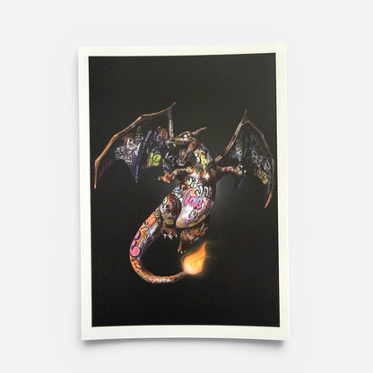 Carte postale street art Dracaufeu Pokémon graffiti Dracofunk Onemizer