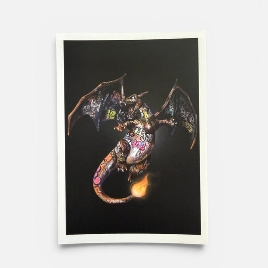 Carte postale street art Dracaufeu Pokémon graffiti Dracofunk Onemizer