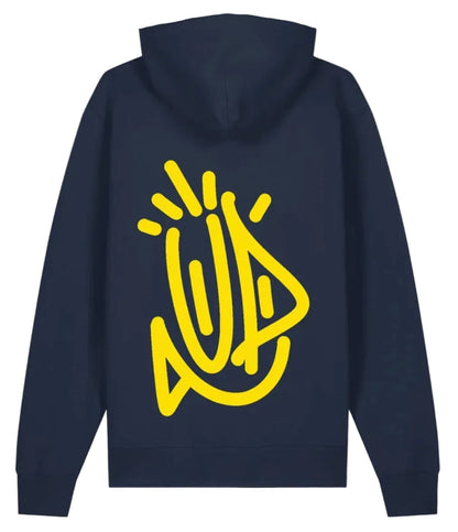 Vue arrière du hoodie Onemizer en coton bio épais montrant la coupe unisexe et la capuche