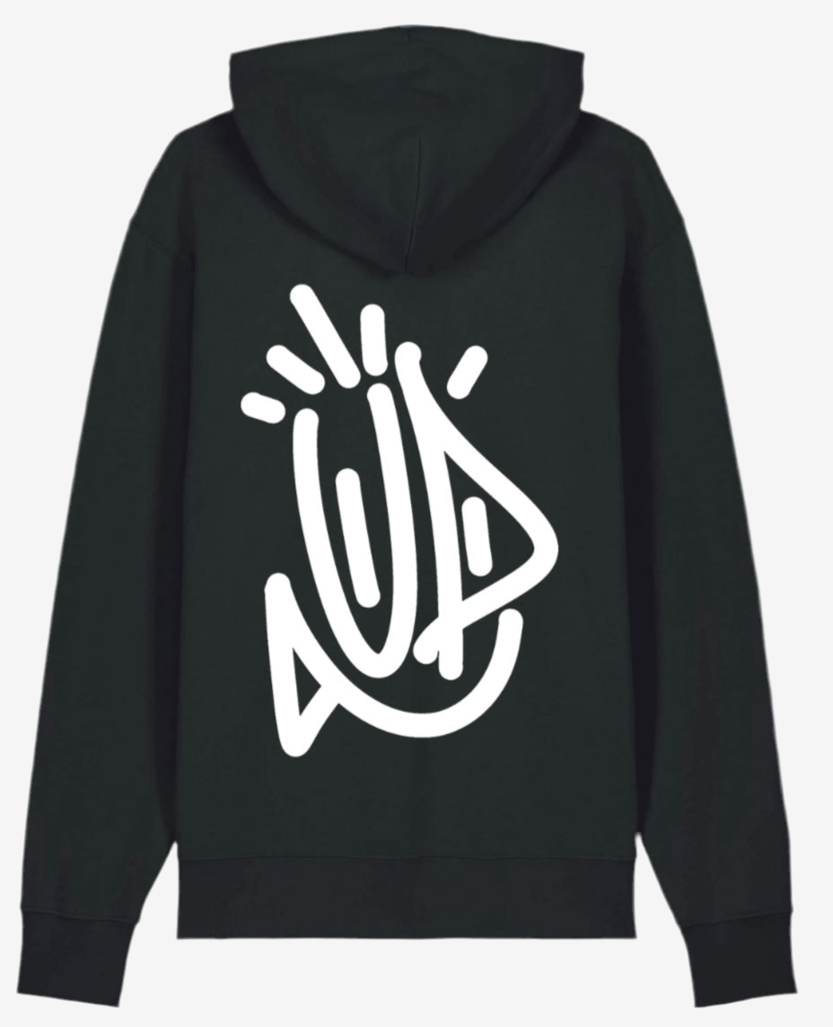 Vue arrière du hoodie 4U Onemizer montrant le graffiti grand format au dos.