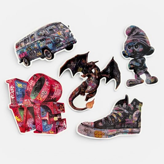 Pack 5 stickers vinyle street art graffiti UP by Onemizer Fillmore Dracofunk