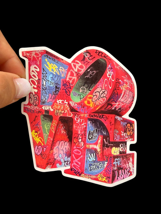 Sticker vinyle lettrage Love graffiti rouge multicolore Love Colors Onemizer