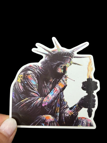 Sticker vinyle Statue de la Liberté graffiti street art Pause Clope Onemizer
